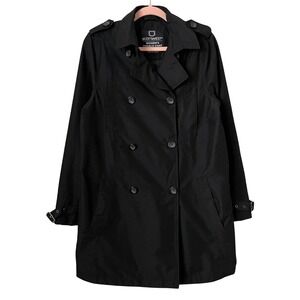 SCOTTeVEST Trench Coat Womens Medium Black Double Breasted Travel Jacket TEC